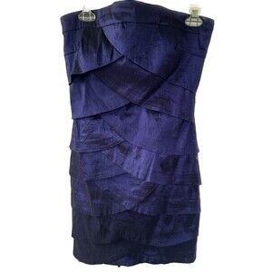 SNAP Strapless Back Zip Mermaid Inspired Tiered Mini Cocktail Taffeta Dress L
